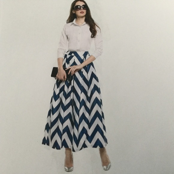 Meanor- Navy & White Striped Maxi Skirt - Picture 1 of 7